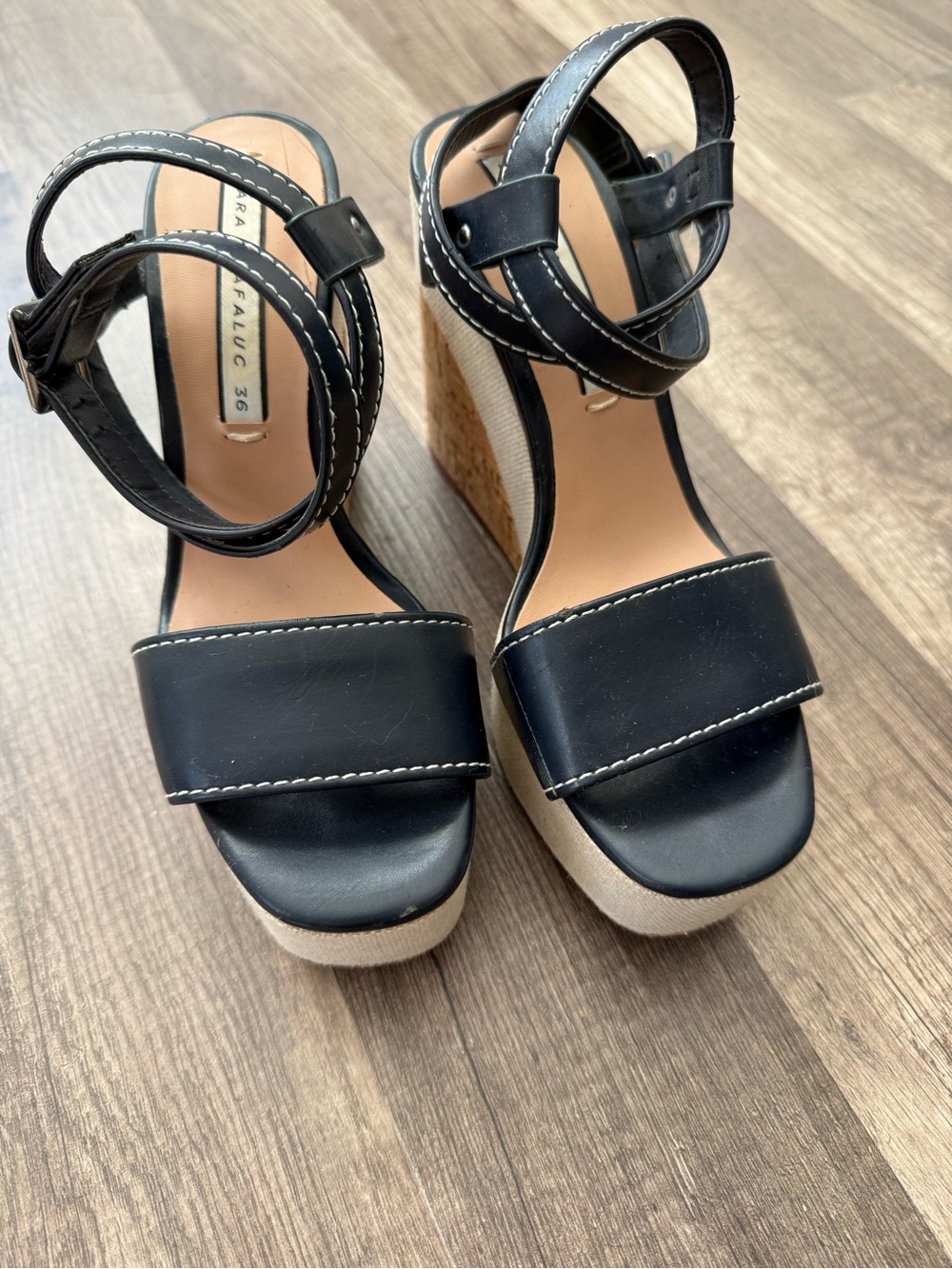 Zara Platform Wedge Sandals - Navy